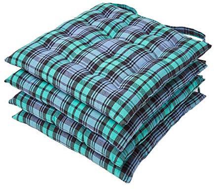 Homescapes 4er Set Stuhlkissen Blackwatch 40x40 cm kariert – Sitzkissen Outdoor/Indoor, Oeko-TEX-Zertifiziert, Sitzpolster waschbar für Esszimmer-, Küchen- & Gartenstühle, blau-grün
