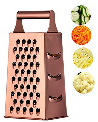 Rallador de queso de acero inoxidable con 4 lados, 22,8 cm de altura, rallador de caja grande, ideal para queso parmesano triturado, verduras, jengibre y frutas, oro rosa