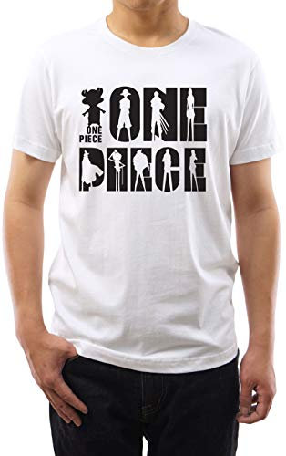 GMYG One Ruffy Piece Anime Luffy Pirate Team Characters Japanese Manga Graphic Print Premium Short Sleeve Mens 100% Cotton T-Shirt(White, M)