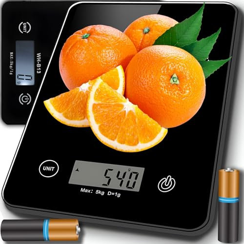 Retoo Báscula de Cocina con Pantalla LCD, Pesa de Comida Electrónica, Balanza de Alimentos Multifuncional, de Alta Precisión, Impermeable, Capacidad 5 KG, Medición Precisa Hasta 1g