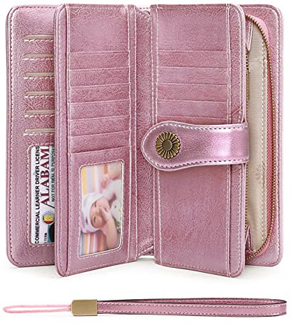 SENDEFN Portefeuille Femmes Portefeuille en Cuir Grande Femme Embrayage Protection RFID bloquant Grande capacité Long Portefeuille avec 24 emplacements pour Cartes et Bracelet Portefeuille