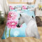 Filles Cheval Blanc Parure de Lit 140x200cm pour Enfants Femmes Fleur Rose Fleurs Florales Décoratif 3D Motif Animal Sauvage Housse de Couette Papillon Faune Style Parure Housse de Couette 2Pcs