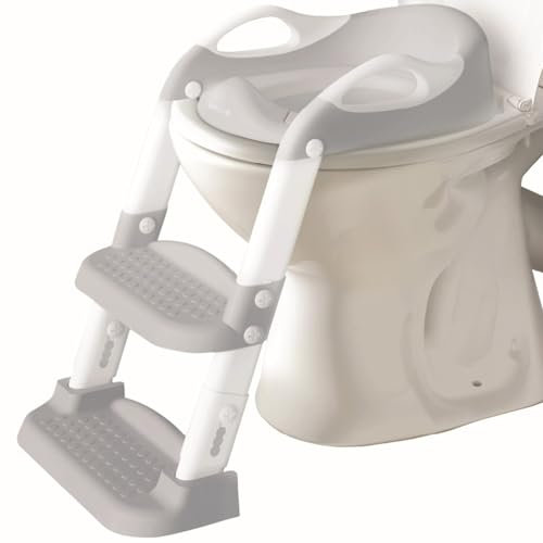 Potty Training Ladder - Soft Cushioned Seat, Adjustable Height, Collapsible, Non-Slip with Splash Guard - Ready Step Go! - Jool Baby (Grey)