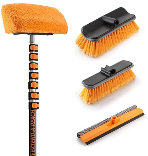 36-Foot Exterior House Cleaning Brush Set with 5-30 ft Extension Pole // Vinyl Siding Brushes with Telescopic Extendable Pole & Window Cleaning Squeegee Tool // The Ultimate Extension Scrub Brush Set