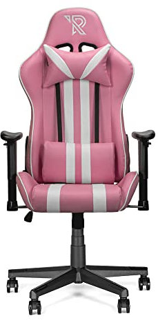 Ranqer Felix - Silla Gaming con reposabrazos -Respaldo y cojín ajustables. Diseño Ergonómico en Rosa y Blanco para una Experiencia de Juego y Trabajo Estilizada