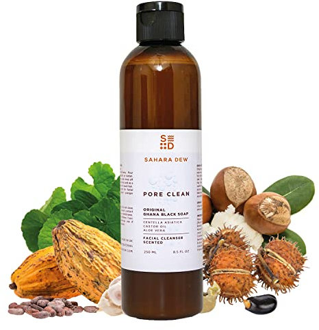Sahara Dew African Black Soap Face Wash - Acne Treatment Face Cleanser - Liquid Black Soap Face Wash for Oily Skin - Body Acne and Back Acne Treatment - Scar Removal Blemish Treatment Facial Cleanser