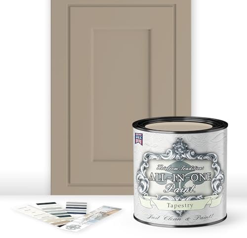 ALL-IN-ONE Paint, Durable cabinet and furniture paint. Built in primer and top coat, no sanding needed. Includes our 30 featured color card - Tapestry (khaki brown), Quart