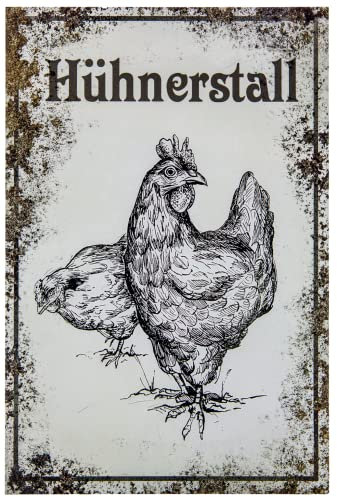 LUCKYLINDE - Wetterfestes 30 x 20 cm Blechschild – Hühner Schild – Hühnerstall Deko Schild, Huhn, Henne, Hahn, Bauernhof Schild