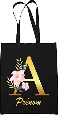 Tote Bag Lettres or prénom | Sac coton cabas réutilisable prénom nom métier personnalisé | Idée cadeau customisable