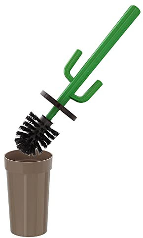 Inbagno Scopino per WC Cactus, Colore Tortora, da appoggio in plastica con ciuffo in setole Nere, Completo di portascopino