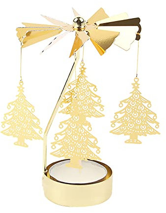 URFEDA Zedernholz Teelicht Karussell Glas Teelichthalter Gold Teelichtglas Rotierender Kerzenhalter Eisen Metall Kerzenständer für Valentinstag Deko Geschenk Hochzeit Dekoration Wohnzimmer Tischdeko