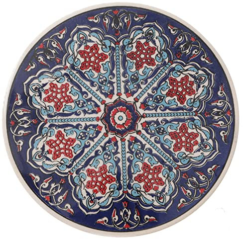 GURU SHOP Orientalischer Keramikuntersetzer, Runder Untersetzer mit Mandala Motiv - Muster 20, Blau, 1x16x16 cm, Untersetzer, Tabletts