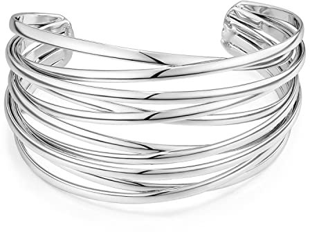 LILIE&WHITE Bracelet Manchette Argenté pour Femme - Acier Inoxydable Hypoallergénique, Résistant à la Décoloration, Bijou Élégant et Moderne, Cadeau pour Anniversaire