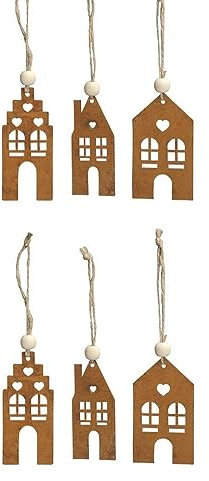 LB H&F 6er Set Herbstdeko Rost Dekohänger Anhänger Hängedeko Herbst Winter Dekoration (6er Set Häuser Rost Anhänger)