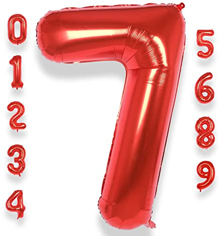AULE Luftballon Zahl 7 Rot: XXL 101 cm Folienballon Geburtstag Rot 7 Jahre Zahlen 40 Zoll Helium Ballon Kinder Junge Mädchen Zahlenballon für Babyparty Jubiläum Deko