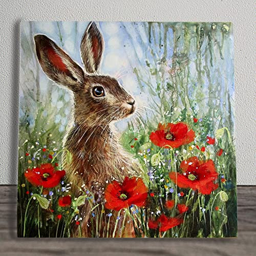 Poppy Hare Ceramic Picture Tile Artwork By Judith Yates Hanging Wall Art Home Décor
