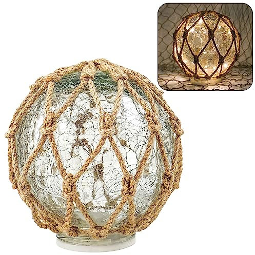 SAILINGSTORY Glass Fishing Float Nautical Lamp Coastal Beach Decor 6 Cracked Glass Ball Night Light Battery Powered