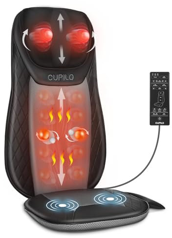 CuPiLo Shiatsu Neck & Back Massager with Heat, Massage Chair Pad Cushion for Stress Relief, Inflatable Flaps Back Support, Kneading or Rolling Chair Seat Massage,Ideal Gifts for Men,Women,Family