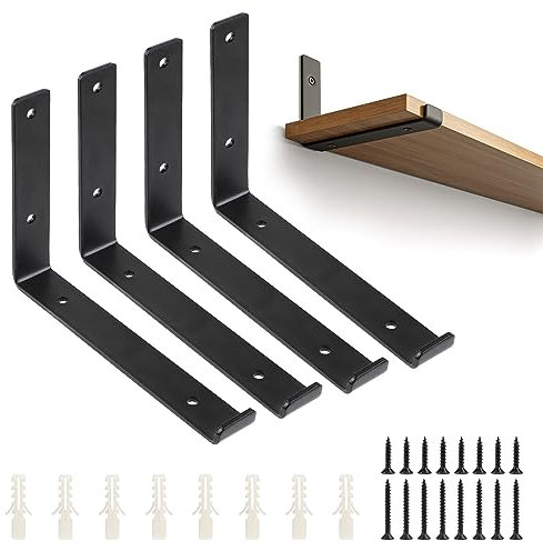 DBREAKS 4 Stk Regalhalterung Schwarze, L-Form Regalhalter, Wandregal Halterung, Heavy Duty Regalhalterung, Regalträger Metall, Für Bücherregale, Schrankregale, Badezimmerregale, Blumenregale,20cm
