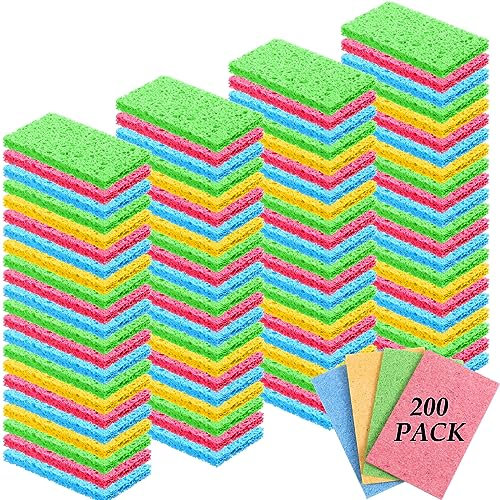 Zhengmy Küchenschwamm 200 Stück, Holzzellstoff-Spülschwämme für Geschirr, komprimiert, antihaftbeschichtete Oberfläche, kein Kratzen, 3,9 x 2,4 x 0,12 Zoll, 200 Stück