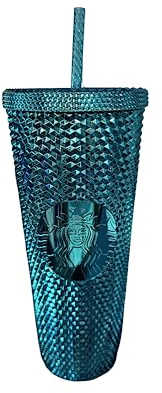 Starbucks Vaso Venti con tachuelas cromadas azules 2023 de 24 onzas con pajita