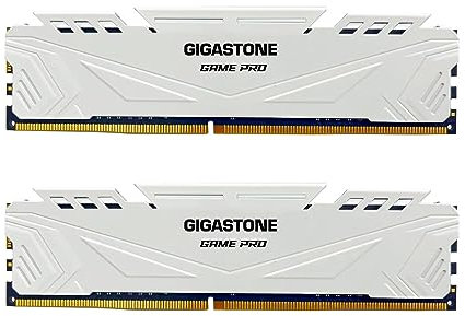 【DDR4 RAM】 GIGASTONE Game Pro 16Go Kit(2x8Go) DDR4 3200MHz PC4-25600 CL 16-18-18-40 Intel XMP 2.0 AMD Ryzen 1.35V UDIMM 288pin UnbuffeRouge Non ECC Mémoire Haute Performance pour PC Bureau-Blanc