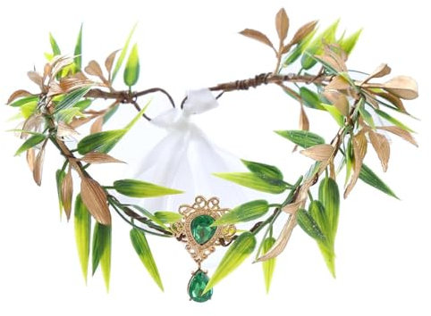 LEEMASING Woodland Elf Headpiece Fairy Leaves Green Rhinestone Crown Headband For Baby Shower Wedding Party Beach Travel Festival