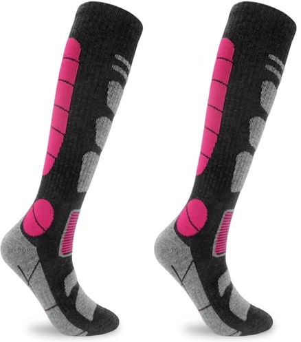 Smlper 2 Pairs Womens Ski Socks in Merino Wool,Thermal Knee High Cycling Socks Outdoor Sports Performance Socks for Skiing,Snowboarding,Trekking,Hunting