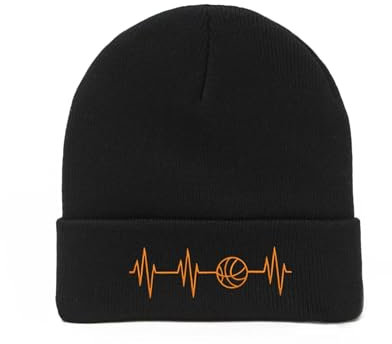 Lauthings Unisex Wintermütze mit Basketball-Herzschlag, bestickt, Schwarz , One size