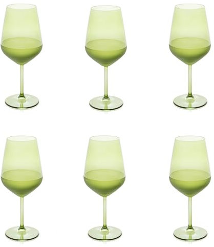 Evviva Juego de 6 copas de vino de cristal, base mate, color verde, capacidad 490 cc, lavables en lavavajillas