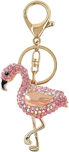 WANLIAN Portachiavi a forma di fenicottero rosa, in lega di strass, oro scintillante, Colore: rosa., Taglia unica