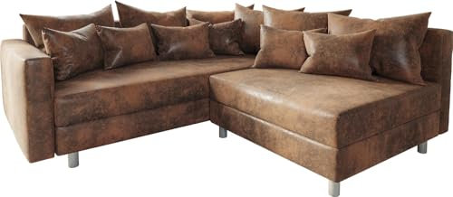 DELIFE Eckcouch Clovis Braun Antik Optik mit Armlehne Ottomane Links Ecksofa modular
