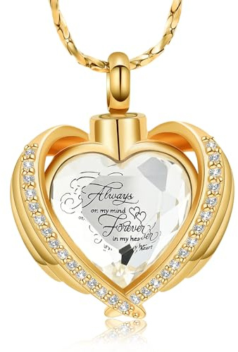 AIWENXI Collar con colgante de cenizas de cristal con forma de corazón con forma de urna para cenizas