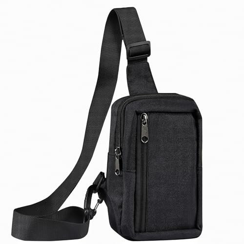 Baiyian Leichte Brusttasche, Chest Crossbody Bag, Sling Bag Wasserdicht, Schultertasche Klein für Herren und Damen, zum Wandern Radfahren Reisen Outdoor-Sportarten - Schwarz