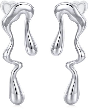 Tropfen Ohrringe Silber Damen - 16K Weißgold Gefüllt Ohrringe 316L Edelstahl Ohrring Damen Hypoallergene Ohrstecker Schmuck Tropfen Ohrschmuck Earrings Ohrring Silber für Frauen Mädche