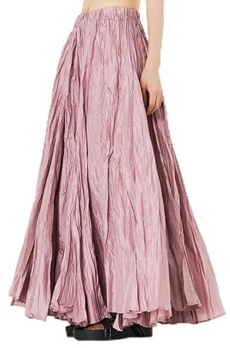 DUOMIYX Gonna Elegante Ed Elegante Gonna Midi Plissettata, Gonna Casual Loose con Orlo Ampio-Rosa-Taglia Unica