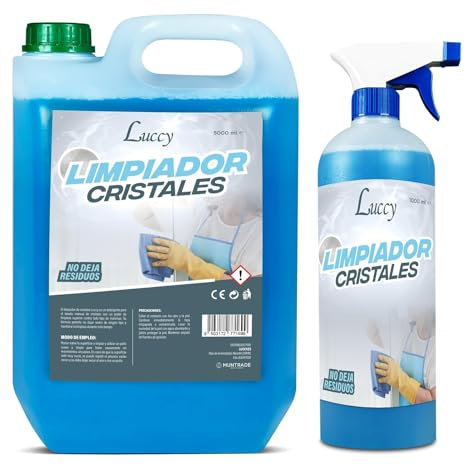LUCCY Limpia Cristales 5 Litros + Spray Limpiacristales 1 Litro | Limpiacristales Abrillantador de Secado Rápido Limpieza Sin Residuos (6 Litros)