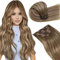 LaaVoo Extensions Clip in Echthaar Hellbraun Ombre Haar Echthaar Extensions Clips in Remy Haar Doppelt Tressen Haarverlängerung Echthaar Clip Braun Balayage Goldene Blondine #8/16/8 7PCS 135g 50cm