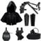 LLTTEER Mittelalter Ritter Zubehör Set für Herren,Mittelalter Umhang mit Kapuze, GüRtel und Armschienen,Gürtelbeutel Schwertholster und Trankflaschen, Leder Schulterpanzer für Cosplay (Schwarz)