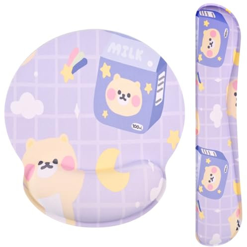 Ksriylm Cute Mouse Pad with Wrist Support Keyboard Wrist Rest Set,Ergonomic Mouse Pad with Non-Slip Base for Office Gaming Working Computers,Easy Typing & Pain Relief Mouse Mat,Bear