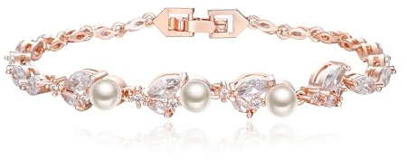 Clearine Hochzeit Braut Perle Armband für Damen, Elegant Sparkle Marquise Cubic Zirkonia Tennis Armband, Rose Gold plated Partei Prom Schmuck