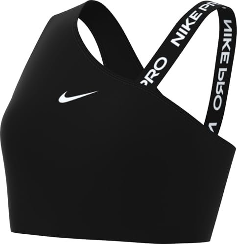 Nike Damen Pro Swoosh Asymmetrical Gepolsterter Mit Mittlerem Halt Sport-BH, Black/Black/White/White, M EU