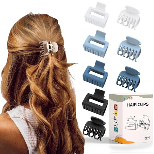 Zufio kleine Haarspangen für Damen, 4 Stück rechteckige Haarklammern，4 Doppelreihen mit 1,5 in Zinken, Haarspangen für Damen (Blue)