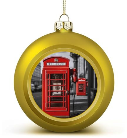 Weihnachtskugel-Ornamente, UK-Retro-London-Telefondruck, dekorative Anhängerkugeln, Weihnachtsbaumkugeln