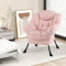 COSTWAY Fauteuil Salon Scandinave, Fauteuil Relax en Sherpa avec Oreiller et Poche Latérale, Fauteuil Chambre pour Lecture, Cadre en Métal pour Charger 150 KG (Rose)