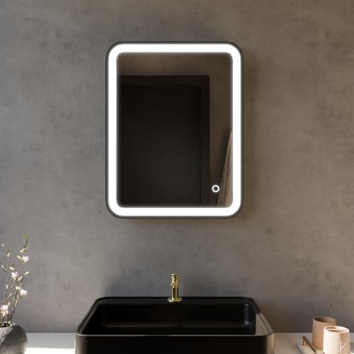 Harper & Harlow Vela Illuminated LED Bathroom Vanity Mirror, 390x500mm, Matt Black Frame, IP44, Adjustable Light Colour, Memory Function, Touch Control, Dimmable, Demister, Landscape or Portrait