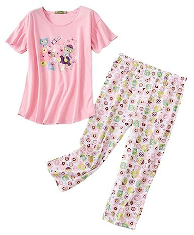Pigiama Donna Cotone Estivo Girocollo Manica Corta Set Pigiama Coppia Natale Pigiama Mamma Incinta (Pink, M)