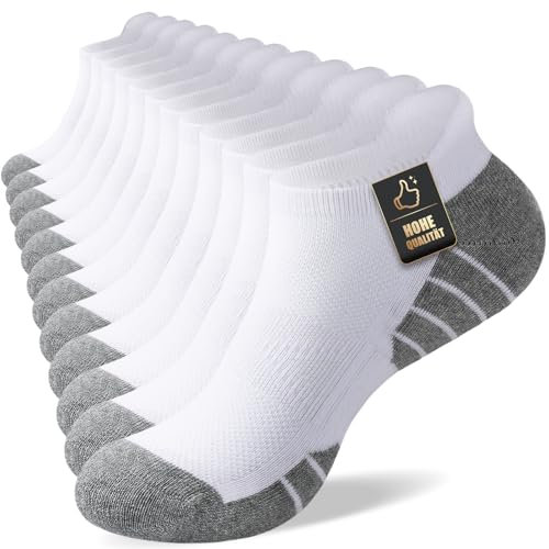 Cirorld Running Trainer Socks for Men Women, 6 Pairs Anti-Blister Cushioned Socks, Breathable Cotton Ankle Sock, Sports Short Sock for Walking, Hiking, Cycling, White 9-11