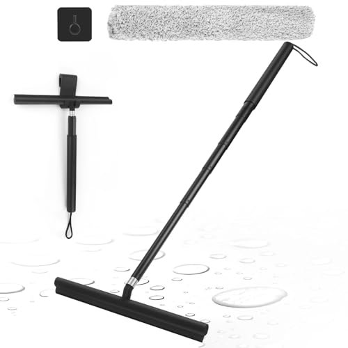 Duschabzieher Langer Stiel 30-140CM, Apritsce Silikon Fenster Abzieher Wischer, Schwarz Abzieher Boden, Wasserschieber für Badezimmer Fenster Bodenreinigung