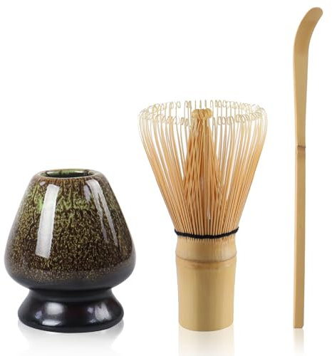 Matcha Set Matcha Besen mit Matcha Löffel Schneebesenhalter, Matcha Tee Set(Dunkelgrün)